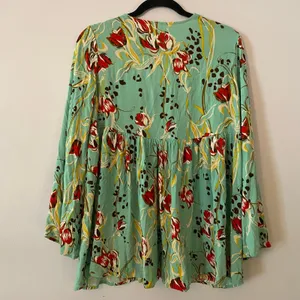 Free People Blue Red Floral V-neck Babydoll Blouse Fairycore Flowy Women's Small thumbnail 5