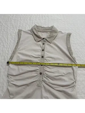 Pilcro Ruched Varsity Polo Tank Top Sleeveless Off White Sz M Medium thumbnail 5