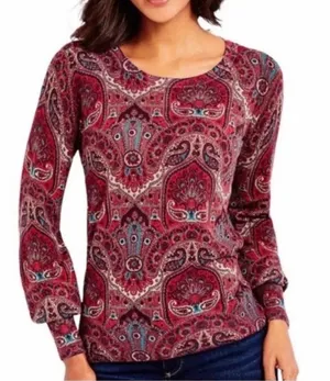 Talbots‎ Red Paisley Pure Merino Wool Top thumbnail 1