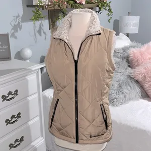 Puffer Vest Tan Reversible Frosted Sherpa Zip Ski Jacket Womens S Free Country thumbnail 3