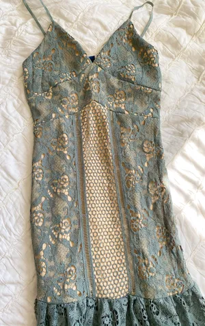 Romeo + Juliet Couture NWT Muted Blue Dusty Sage Lace Midi Dress thumbnail 4