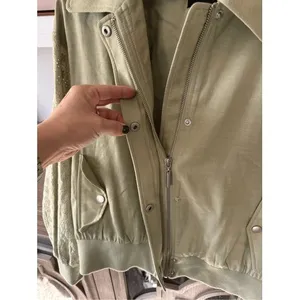 7 For All Mankind Eyelet Sleeve Bomber Jacket Womens Sage‎ Green Medium (T1) thumbnail 7