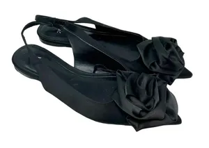 Zara Straple Flat‎ Shoes with Flowers Black Satin Rosette Size 36 US 5 thumbnail 1