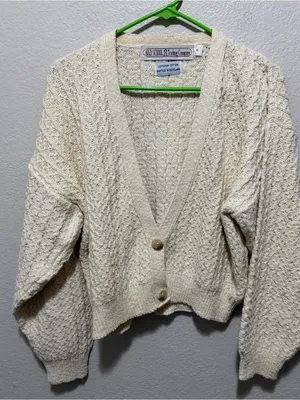 Auld School Trading Company Softspun Cotton Cardigan Cream Medium thumbnail 4