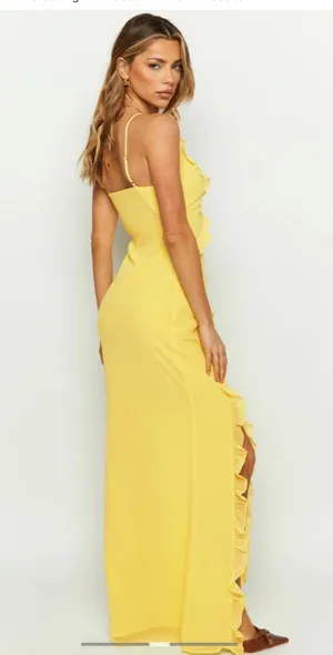 Yellow Ruffle Maxi Dress Beginning Boutique thumbnail 2