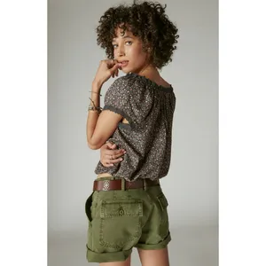 Lucky Brand Printed Button Front Peasant Top in Raven Multi thumbnail 2