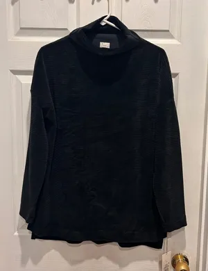 A New Day Womens Black Ribbed Funnel Neck Long Sleeve Top Large NWT Lagenlook thumbnail 1