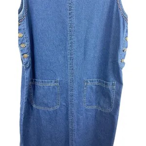 VTG 90s M.P.H. Blues Denim Jumper Dress L Embroidered Animals Safari Pockets NWT thumbnail 7