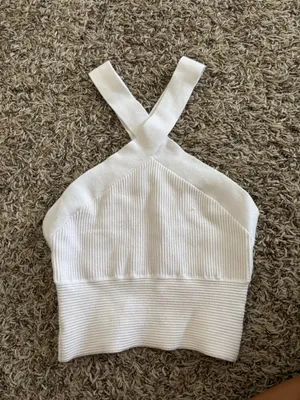Abercrombie White Cross Neck Crop Top thumbnail 1