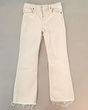 Zara High Rise Flare Beige Raw Hem Jeans Size 2 thumbnail 2