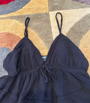 Wild Fable NWOT Black Low Cut Peasant Tank Top Cropped Tie Front Spaghetti Strap thumbnail 2