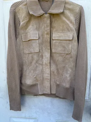 Kate Hill Taupe Suede & Knit Bomber Jacket thumbnail 1