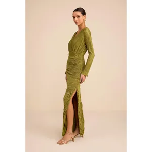 Lulus Seren Olive Green Plisse Surplice Maxi Dress Formal Long Sleeve Small NWT thumbnail 5