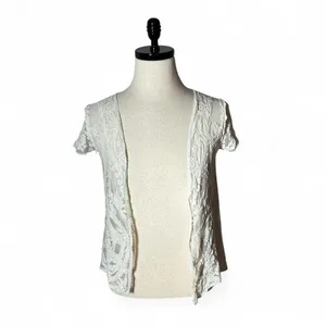 Pixley White Floral Lace Mesh Open Front Cardigan Fairycore Shrug S SFT2008‎ thumbnail 6