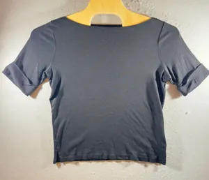 1377 | Lauren Ralph Lauren‎ Boat Neck Cotton Cuffed Sleeve Top Black 1X thumbnail 1