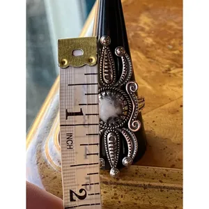 White Buffalo Turquoise Sterling Silver Ring Size 10 Black thumbnail 6