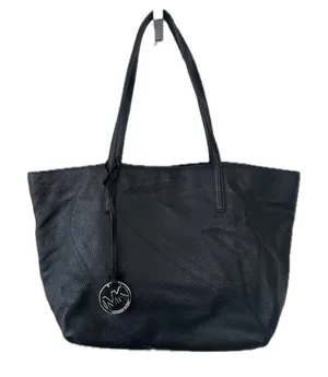 Michael Kors Large Soft Leather Black Snap Button Tote Bag Metal Logo Charm thumbnail 1