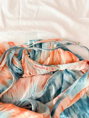 Paradise USA Orange And Blue Tie Dye Ruffle Mini Dress Size Small thumbnail 3