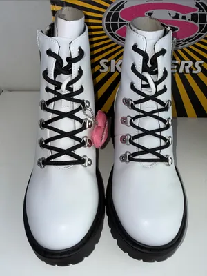 Skechers White Lace-Up Platform Lug Boots with Black Sole thumbnail 3