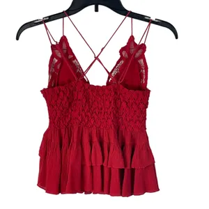 Free People Intimately X-Small Adella Cami Top Cherry Red Ruffled Crochet Lace thumbnail 4
