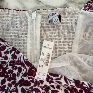 NWT Madewell Puff Sleeve Sweetheart Midi Dress in Floral 4 need left arm elastic thumbnail 10
