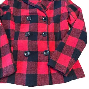 Rampage Women's Buffalo Check Plaid Pea Coat Double Breasted Jacket Size Medium‎ thumbnail 2