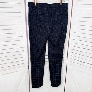 H&M Windowpane Plaid Cuff Hem‎ Skinny Fit Trouser Pants Blue Tan Size 29 thumbnail 2