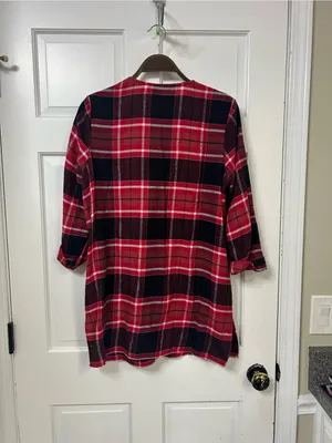 Michael Kors Red and Black Plaid V-Neck Tunic thumbnail 3