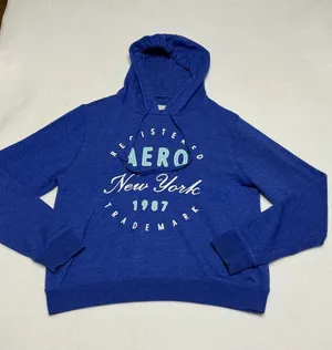 Aeropostale Aero New York 1987 Blue Pullover Hoodie Womens Large Sweatshirt thumbnail 1