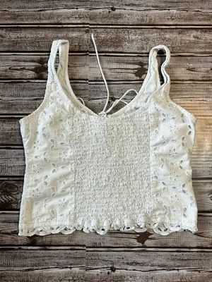 Abercrombie & Fitch Fairycore White Eyelet Lace-Up Crop Top Size XS thumbnail 2