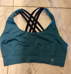 Marika Teal Sports Bra with Black Crisscross Straps thumbnail 1