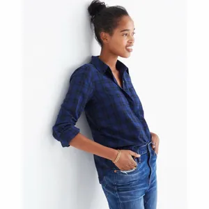 Madewell Navy Blue Arion Plaid Wrap Front Shirt XS thumbnail 9