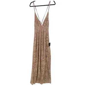NWT Lulus Lace Up Back Lace‎ Maxi Dress Deep V Neck High Slit Blush Pink Size XS thumbnail 5