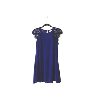 Altar’d State Crochet Sleeve Shift Dress Navy Blue Mini Lined thumbnail 2