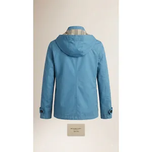 Burberry Toggle Coat Women 12 Blue Hooded Wool Liner Jacket Classic Luxury thumbnail 3