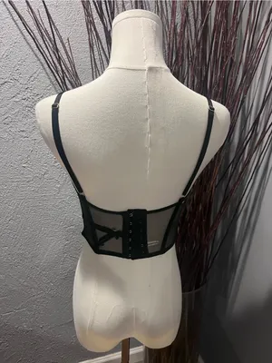 🌺Victoria'S Secret Black Floral Mesh Cropped Corset Top Size 32d🌺 thumbnail 4