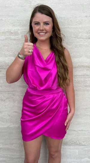Pink satin mini dress thumbnail 1