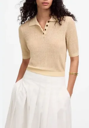 Madewell Short Sleeve Knit Polo Women's Size S Cream Quiet Luxury thumbnail 1