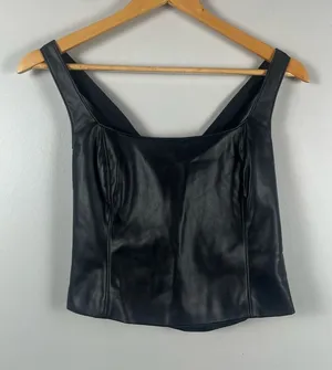 Abercrombie & Fitch Faux Leather black crop top size small thumbnail 1