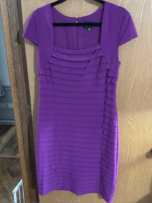 Adrianna Papell Banded Sheath Dress Formal Short Sleeve Stretch Purple Size 14 thumbnail 1