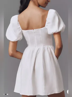 NEW Reformation Malvina White Linen Puff-Sleeve Mini Dress sz 12 thumbnail 3