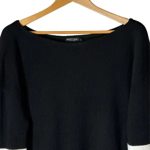 Nasty Gal Sweater Women Large Black Boat‎ Neck White Varsity Stripe Sleeve Knit thumbnail 4