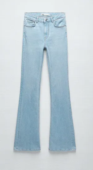 Zara Mid Rise Wide Flare Leg Jeans Light Wash Boho Western Rodeo 32" Size 2 thumbnail 1