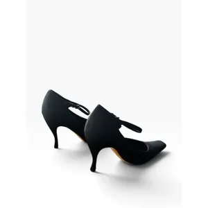 Vintage 90s Prada Black Crepe De Chine Mary Jane Heels 37.5 Box Model Off-Duty thumbnail 6