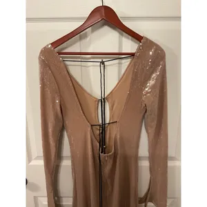 NWOT Meilun Deep V Dress Drawstring Long Sleeve Sequin Dress Long Gown, sz M thumbnail 5