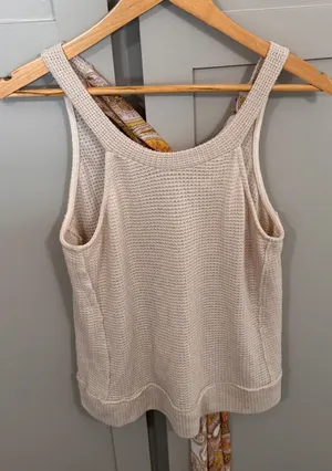 Blu Pepper Womens Cream Knit Tank Top Paisley Scarf Tie Detail Boho Sleeveless S thumbnail 1