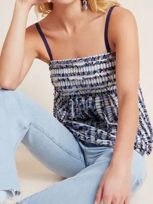 EUC Anthropologie Maeve Ember Fringed Babydoll Top Size 10 thumbnail 4