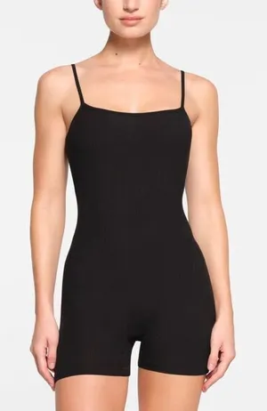 Skims Women's M Soft Lounge‎ Scoop Romper Black Ribbed Loungewear Minimalist thumbnail 1