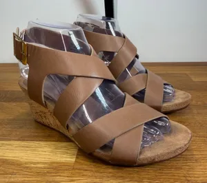 Diba Weekend Brown Strappy Cork Wedge Sandals Women's 6 Buckle Open Toe thumbnail 1