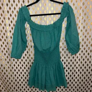 Rays for days mini dress teal blue off shoulder ruched size M thumbnail 6